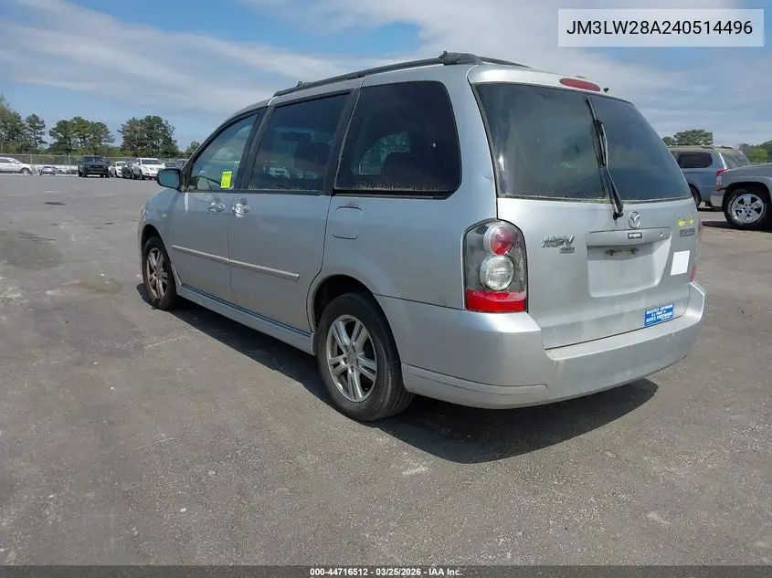 2004 Mazda Mpv Lx VIN: JM3LW28A240514496 Lot: 44716512