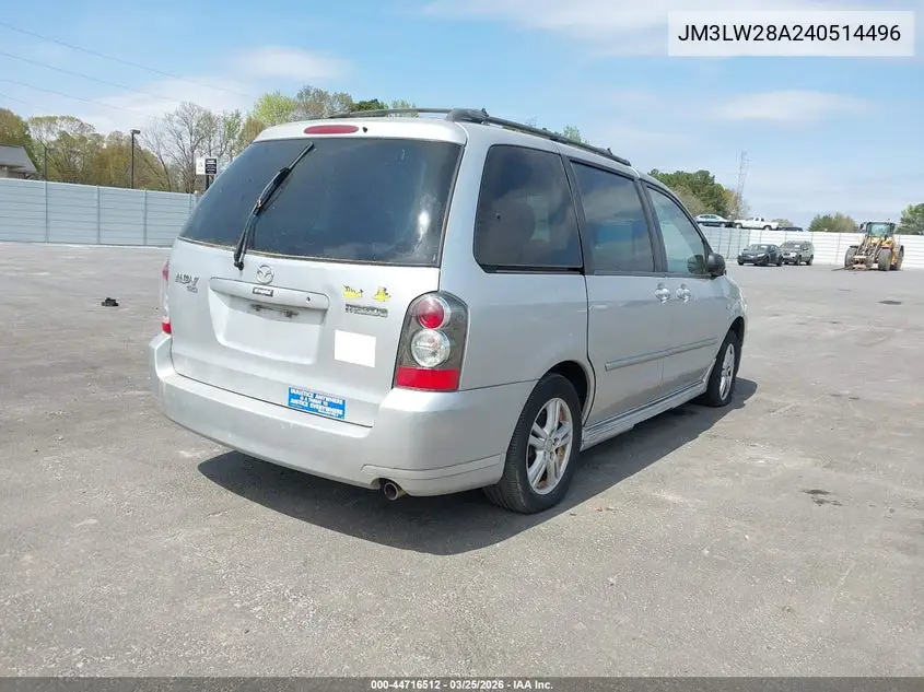 2004 Mazda Mpv Lx VIN: JM3LW28A240514496 Lot: 44716512