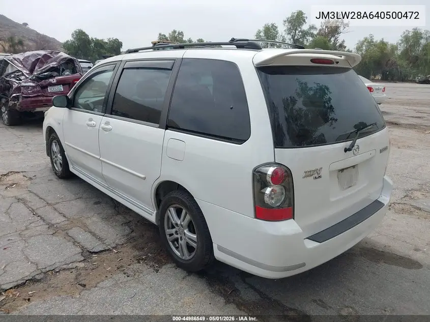 2004 Mazda Mpv Lx VIN: JM3LW28A640500472 Lot: 44986549