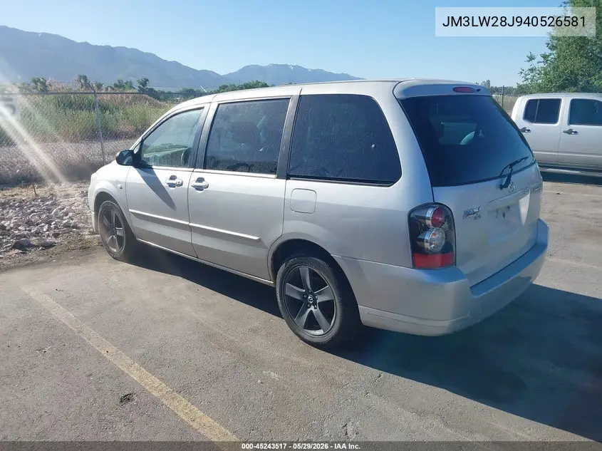2004 Mazda Mpv Wagon VIN: JM3LW28J940526581 Lot: 45243517