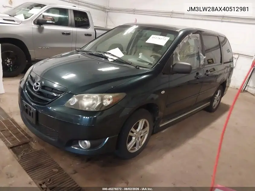 2004 Mazda Mpv Lx VIN: JM3LW28AX40512981 Lot: 45278272