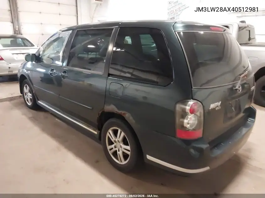 2004 Mazda Mpv Lx VIN: JM3LW28AX40512981 Lot: 45278272
