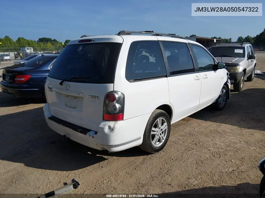 2005 Mazda Mpv Lx VIN: JM3LW28A050547322 Lot: 45519765