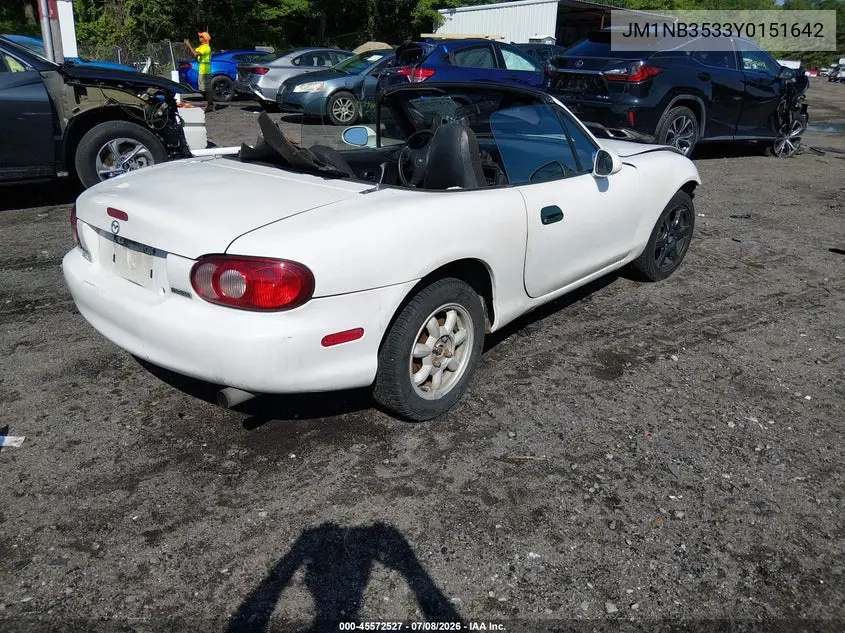 2000 Mazda Mx-5 Miata Ls/Special Edition VIN: JM1NB3533Y0151642 Lot: 45572527