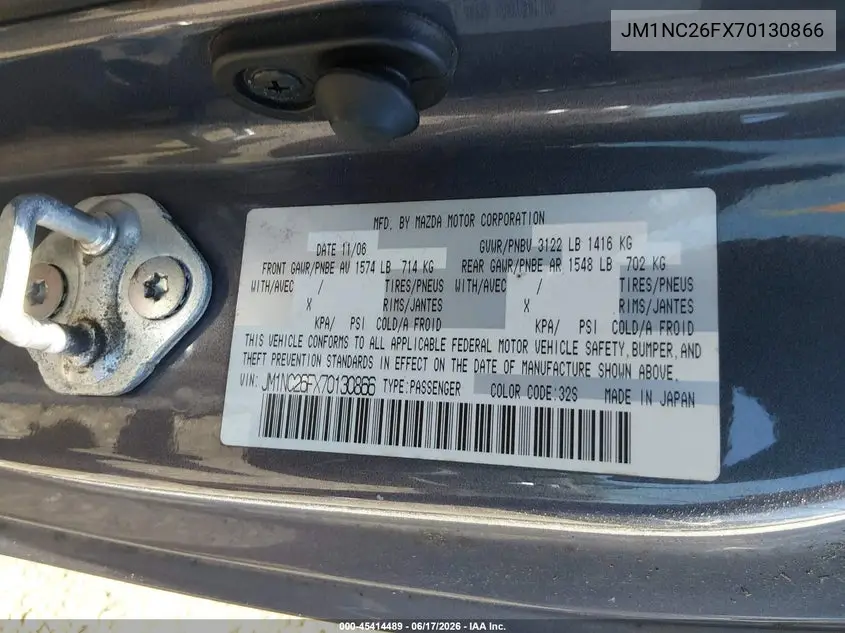 2007 Mazda Mx-5 Grand Touring VIN: JM1NC26FX70130866 Lot: 45414489