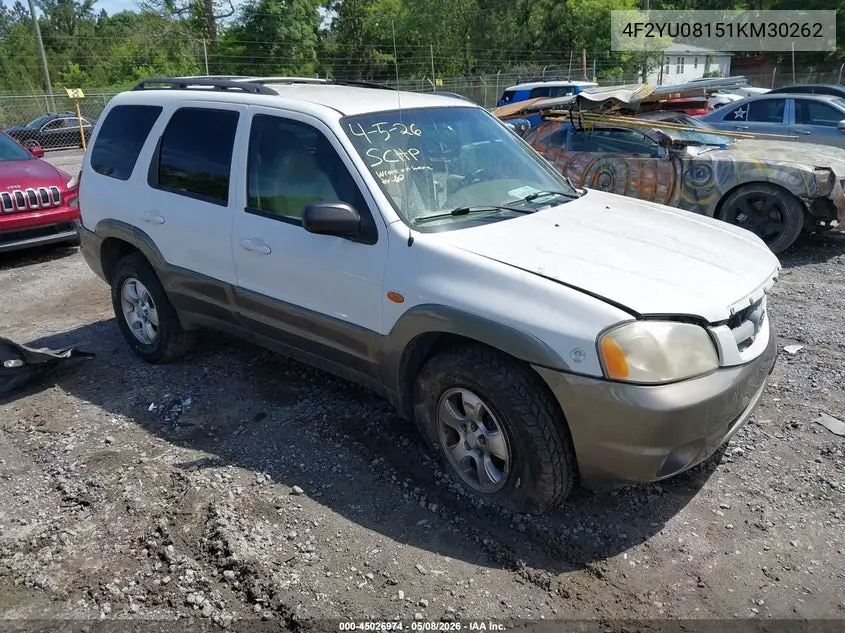 2001 Mazda Tribute Es V6/Lx V6 VIN: 4F2YU08151KM30262 Lot: 45026974
