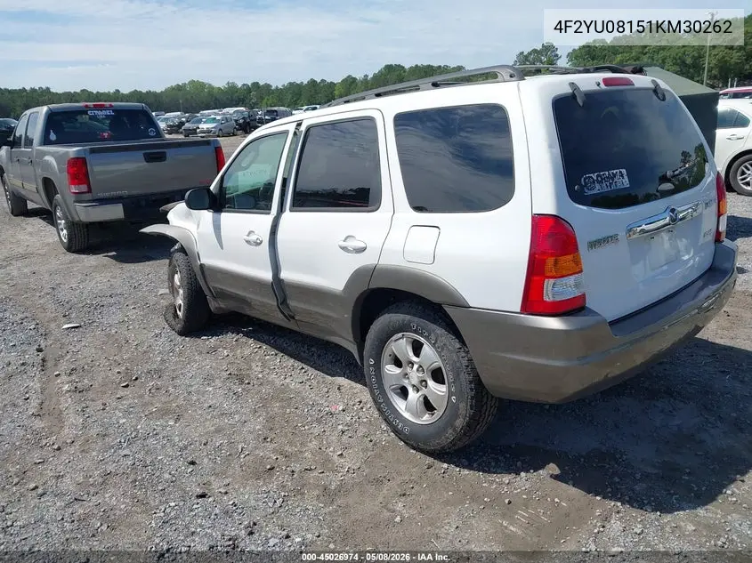 2001 Mazda Tribute Es V6/Lx V6 VIN: 4F2YU08151KM30262 Lot: 45026974