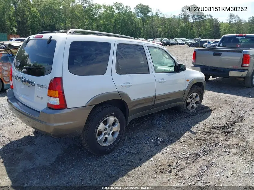 2001 Mazda Tribute Es V6/Lx V6 VIN: 4F2YU08151KM30262 Lot: 45026974