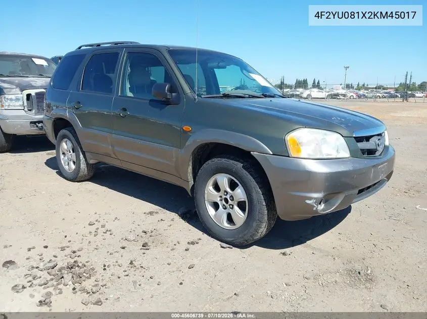 2002 Mazda Tribute Es V6/Lx V6 VIN: 4F2YU081X2KM45017 Lot: 45606739