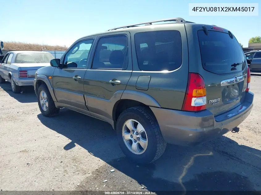 2002 Mazda Tribute Es V6/Lx V6 VIN: 4F2YU081X2KM45017 Lot: 45606739