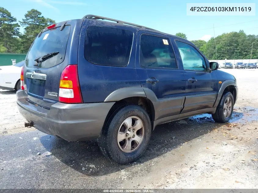 2003 Mazda Tribute Es V6 VIN: 4F2CZ06103KM11619 Lot: 45255349