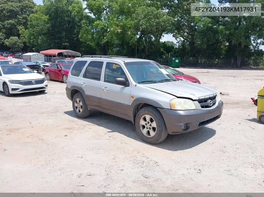2003 Mazda Tribute Lx V6 VIN: 4F2YZ04193KM17931 Lot: 45491800