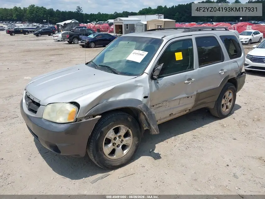 2003 Mazda Tribute Lx V6 VIN: 4F2YZ04193KM17931 Lot: 45491800