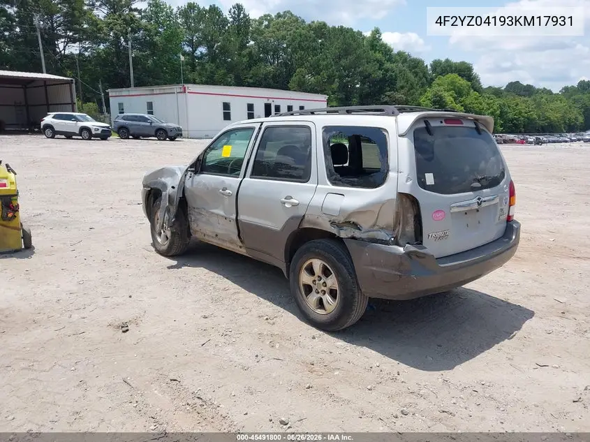 2003 Mazda Tribute Lx V6 VIN: 4F2YZ04193KM17931 Lot: 45491800