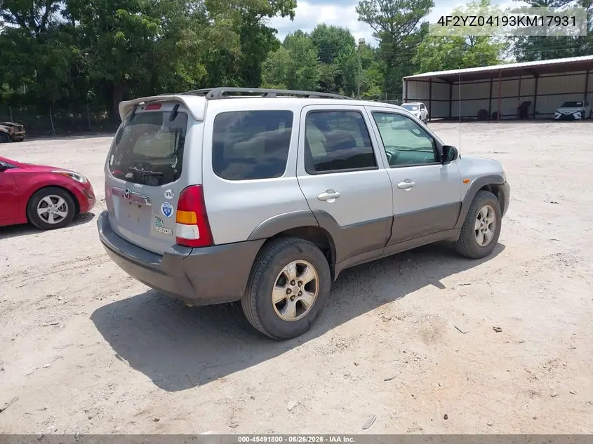 2003 Mazda Tribute Lx V6 VIN: 4F2YZ04193KM17931 Lot: 45491800