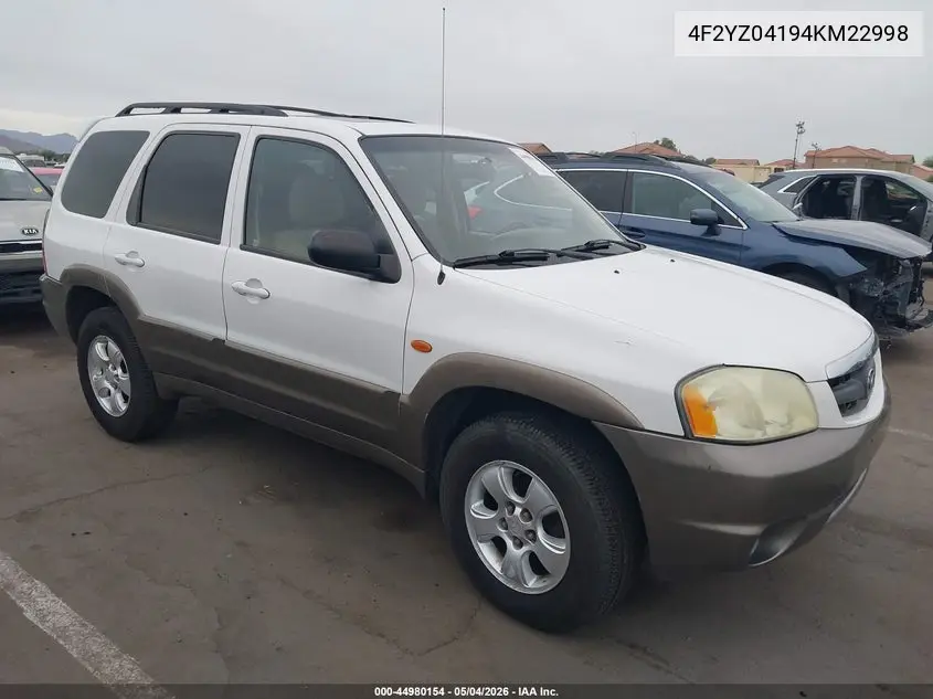 2004 Mazda Tribute Lx V6 VIN: 4F2YZ04194KM22998 Lot: 44980154
