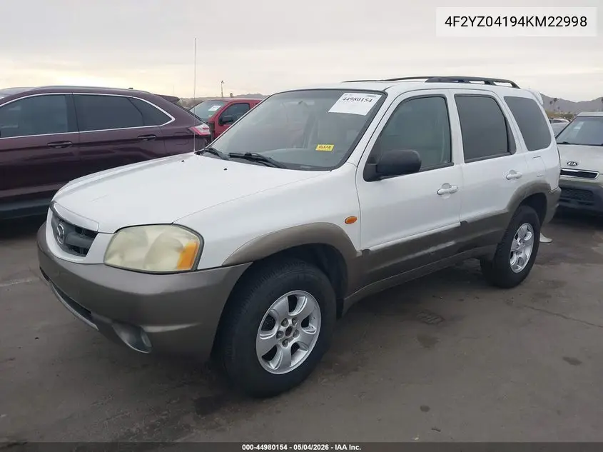 2004 Mazda Tribute Lx V6 VIN: 4F2YZ04194KM22998 Lot: 44980154