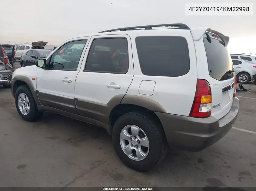 2004 Mazda Tribute Lx V6 VIN: 4F2YZ04194KM22998 Lot: 44980154