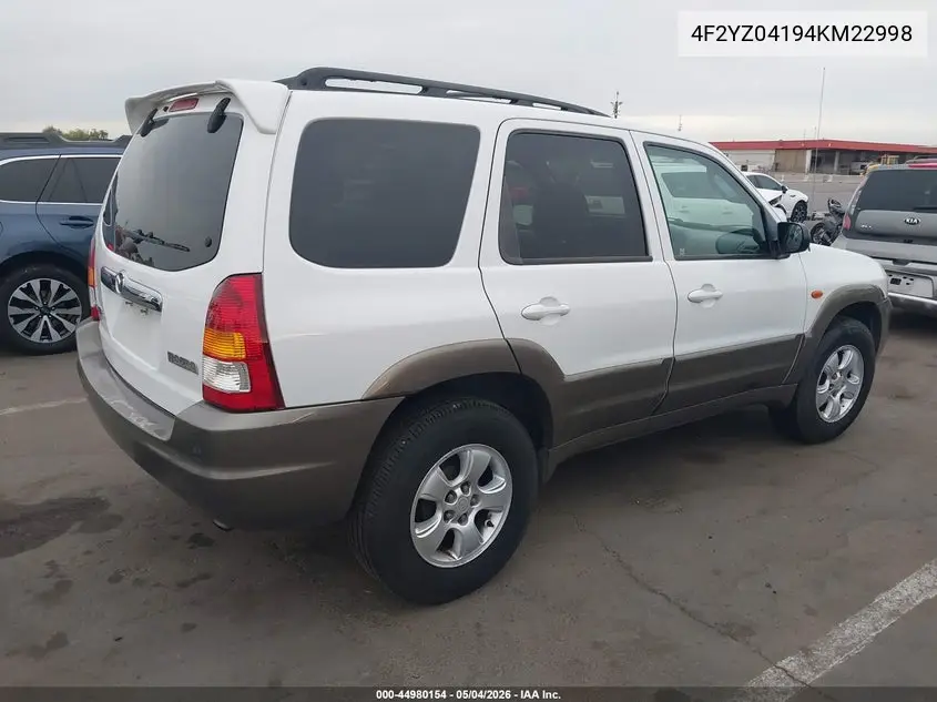 2004 Mazda Tribute Lx V6 VIN: 4F2YZ04194KM22998 Lot: 44980154