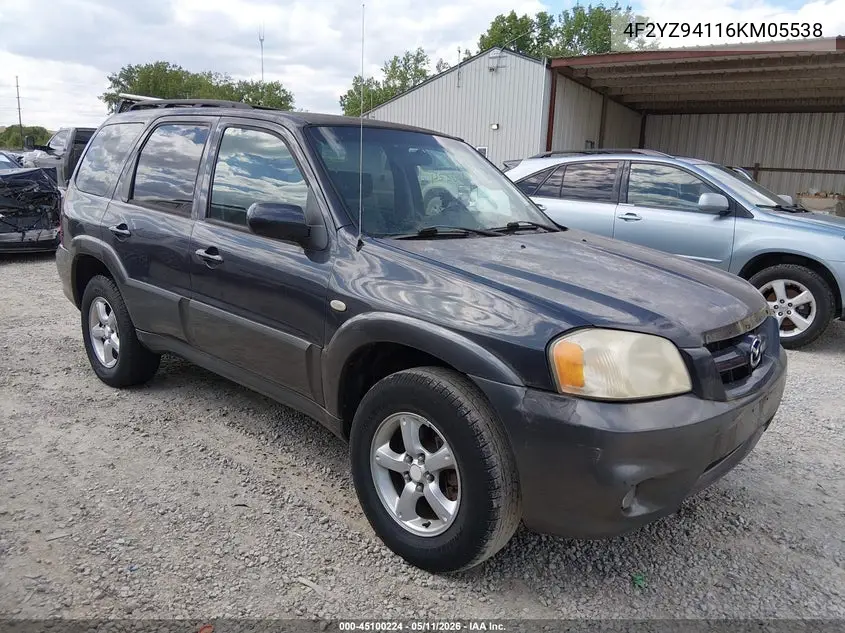 2006 Mazda Tribute S VIN: 4F2YZ94116KM05538 Lot: 45100224