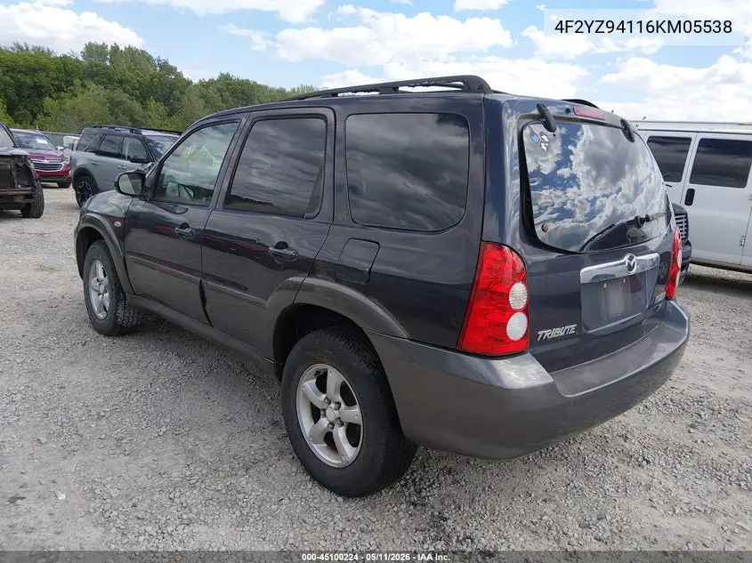 2006 Mazda Tribute S VIN: 4F2YZ94116KM05538 Lot: 45100224
