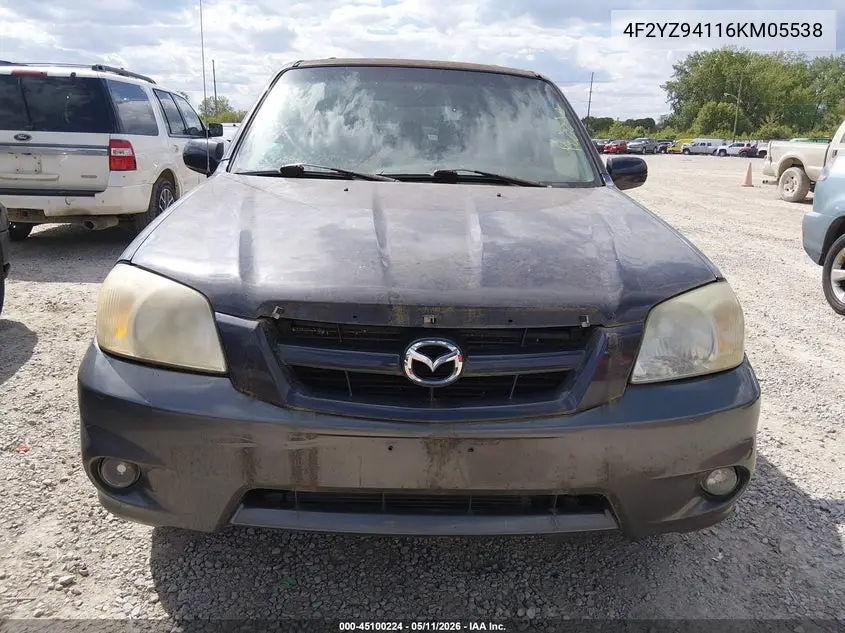 2006 Mazda Tribute S VIN: 4F2YZ94116KM05538 Lot: 45100224