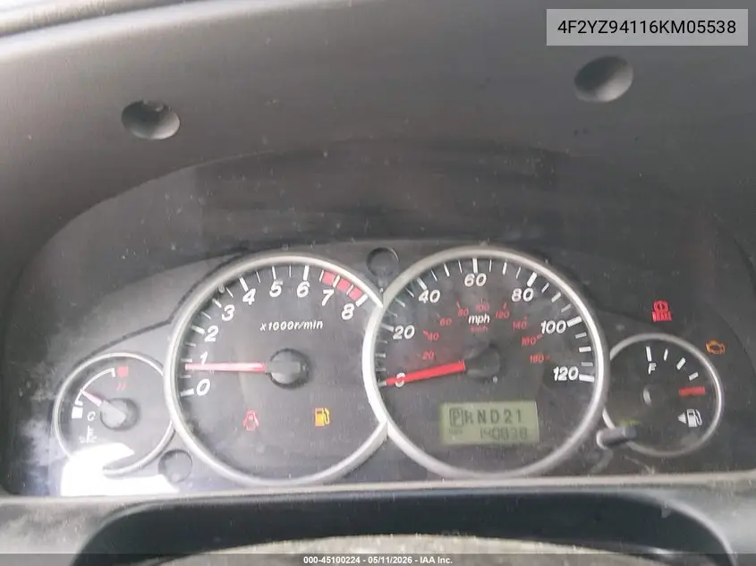 2006 Mazda Tribute S VIN: 4F2YZ94116KM05538 Lot: 45100224