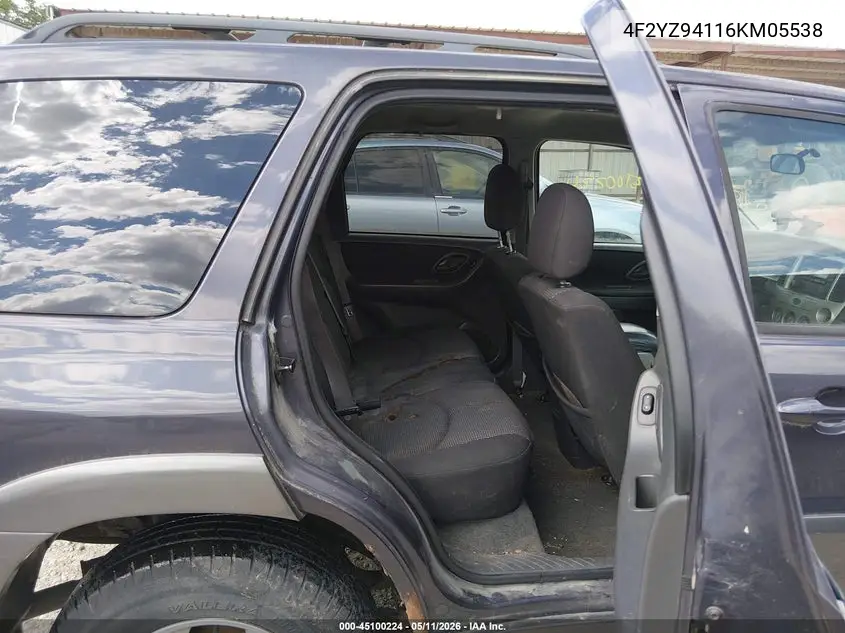 2006 Mazda Tribute S VIN: 4F2YZ94116KM05538 Lot: 45100224