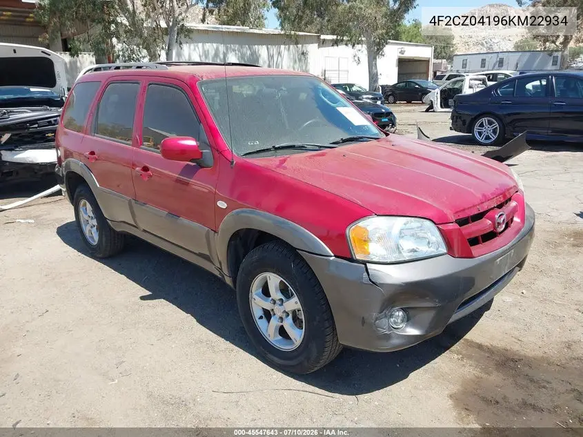 2006 Mazda Tribute S VIN: 4F2CZ04196KM22934 Lot: 45547643