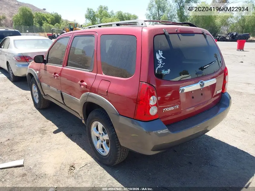2006 Mazda Tribute S VIN: 4F2CZ04196KM22934 Lot: 45547643