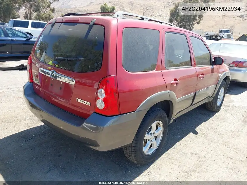 2006 Mazda Tribute S VIN: 4F2CZ04196KM22934 Lot: 45547643