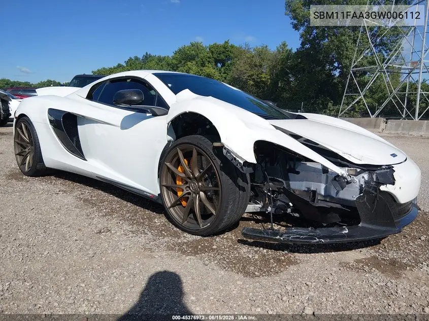 2016 Mclaren 650S VIN: SBM11FAA3GW006112 Lot: 45376973
