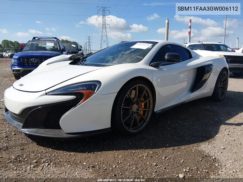 2016 Mclaren 650S VIN: SBM11FAA3GW006112 Lot: 45376973