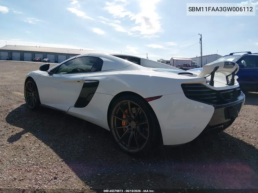 2016 Mclaren 650S VIN: SBM11FAA3GW006112 Lot: 45376973