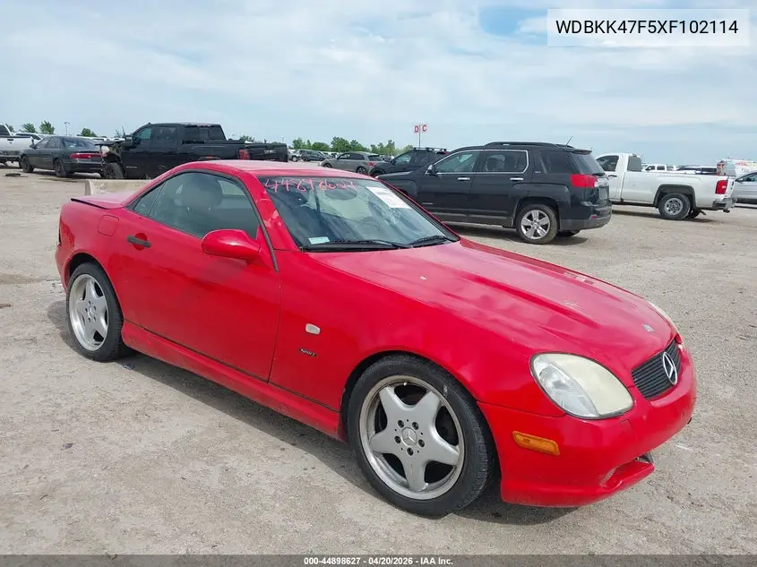 1999 Mercedes-Benz Slk 230 Kompressor VIN: WDBKK47F5XF102114 Lot: 44898627