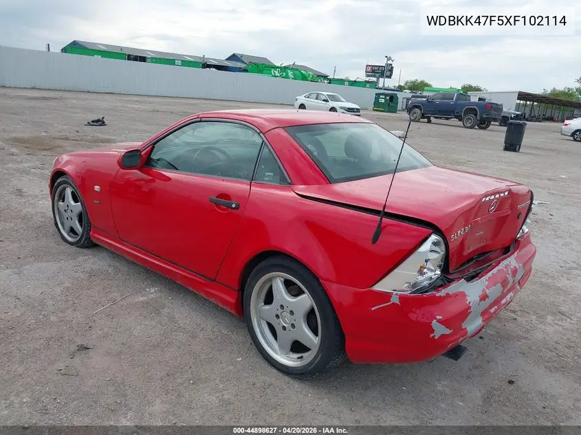 1999 Mercedes-Benz Slk 230 Kompressor VIN: WDBKK47F5XF102114 Lot: 44898627