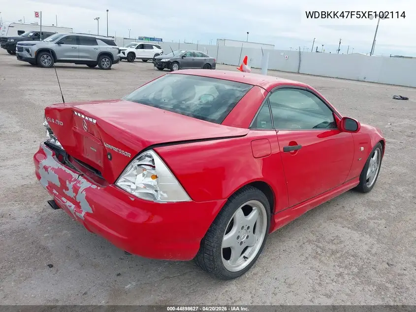 1999 Mercedes-Benz Slk 230 Kompressor VIN: WDBKK47F5XF102114 Lot: 44898627