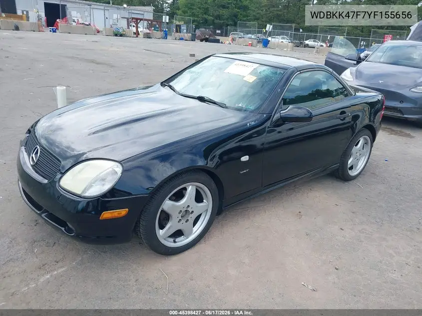 2000 Mercedes-Benz Slk 230 Kompressor VIN: WDBKK47F7YF155656 Lot: 45398427