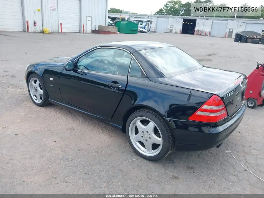 2000 Mercedes-Benz Slk 230 Kompressor VIN: WDBKK47F7YF155656 Lot: 45398427