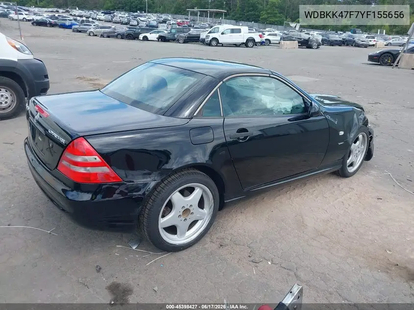 2000 Mercedes-Benz Slk 230 Kompressor VIN: WDBKK47F7YF155656 Lot: 45398427