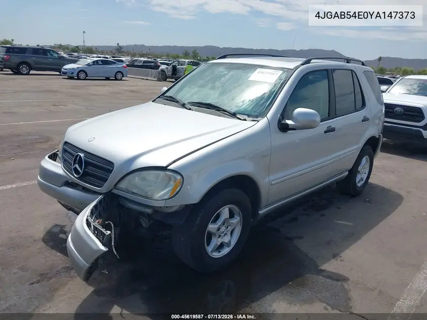 2000 Mercedes-Benz Ml 320 VIN: 4JGAB54E0YA147373 Lot: 45619587