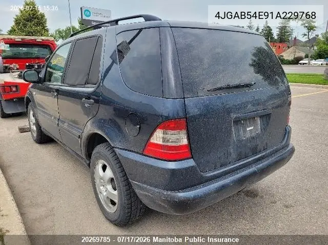 2001 Mercedes Benz Ml320 VIN: 4JGAB54E91A229768 Lot: 20269785