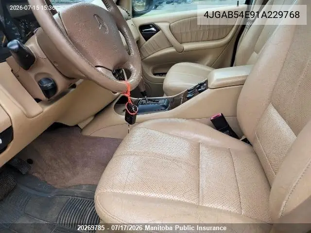 2001 Mercedes Benz Ml320 VIN: 4JGAB54E91A229768 Lot: 20269785