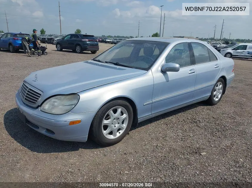 2002 Mercedes-Benz S 430 VIN: WDBNF70J22A252057 Lot: 30094570
