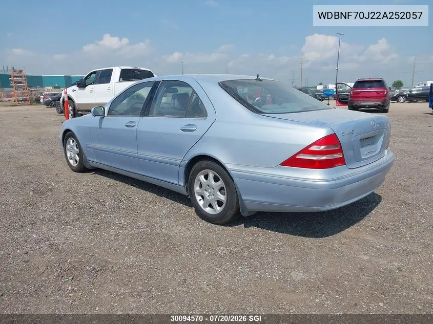2002 Mercedes-Benz S 430 VIN: WDBNF70J22A252057 Lot: 30094570