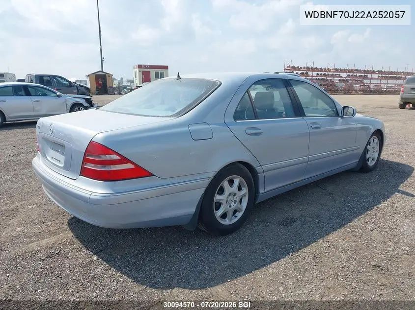 2002 Mercedes-Benz S 430 VIN: WDBNF70J22A252057 Lot: 30094570