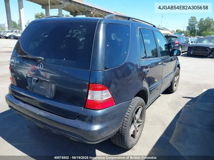 2002 Mercedes-Benz Ml 320 VIN: 4JGAB54E82A305658 Lot: 40074502