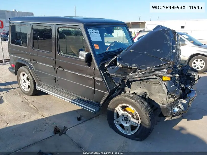 2003 Mercedes-Benz G 500 VIN: WDCYR49E93X141945 Lot: 43133598
