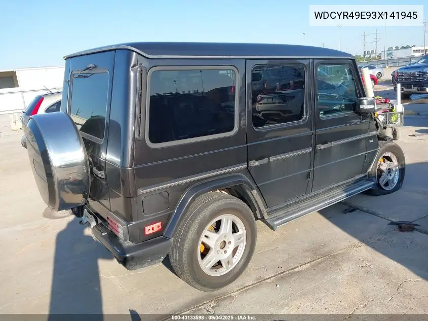 2003 Mercedes-Benz G 500 VIN: WDCYR49E93X141945 Lot: 43133598
