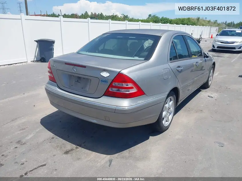 2003 Mercedes-Benz C 240 VIN: WDBRF61J03F401872 Lot: 45448630